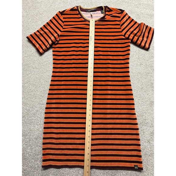 Scotch Soda Maison Striped Velvet Zip Neck Dress Orange Burgundy‎ M - Picture 5 of 10